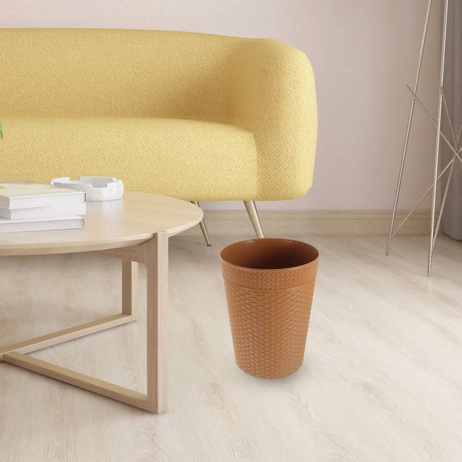 Imitation Rattan Trash Can Plastic Wastebasket Bedroom Living Room Bathroom Reusable Desktop Organizer Easy Clean Garbage Bin