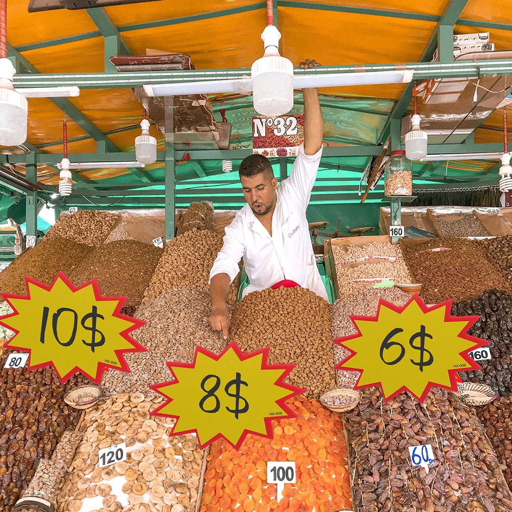 

Erasable Supermarket Labels Merchandise Sign Display Tag Holder Burst Star Cutouts Signs