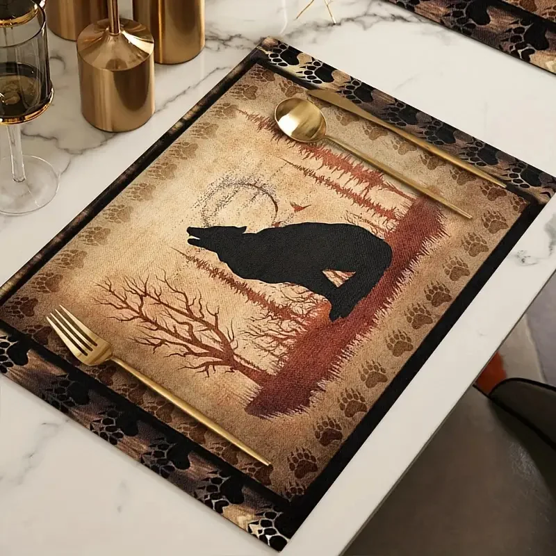 Rural Wildlife Placemats Pastoral Style Deer Wolf and Bear Pattern Insulation Placemats Are Used for Home Decoration Placemats