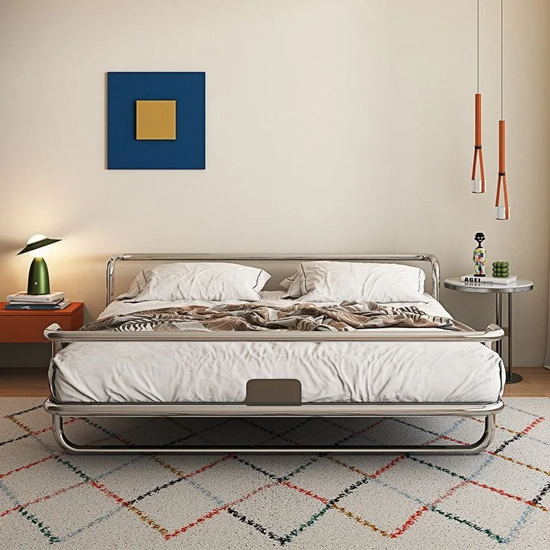 stainless steel bed frame stainless steel bed, wrought iron Bauhaus light luxury metal industrial fan bed medieval iron