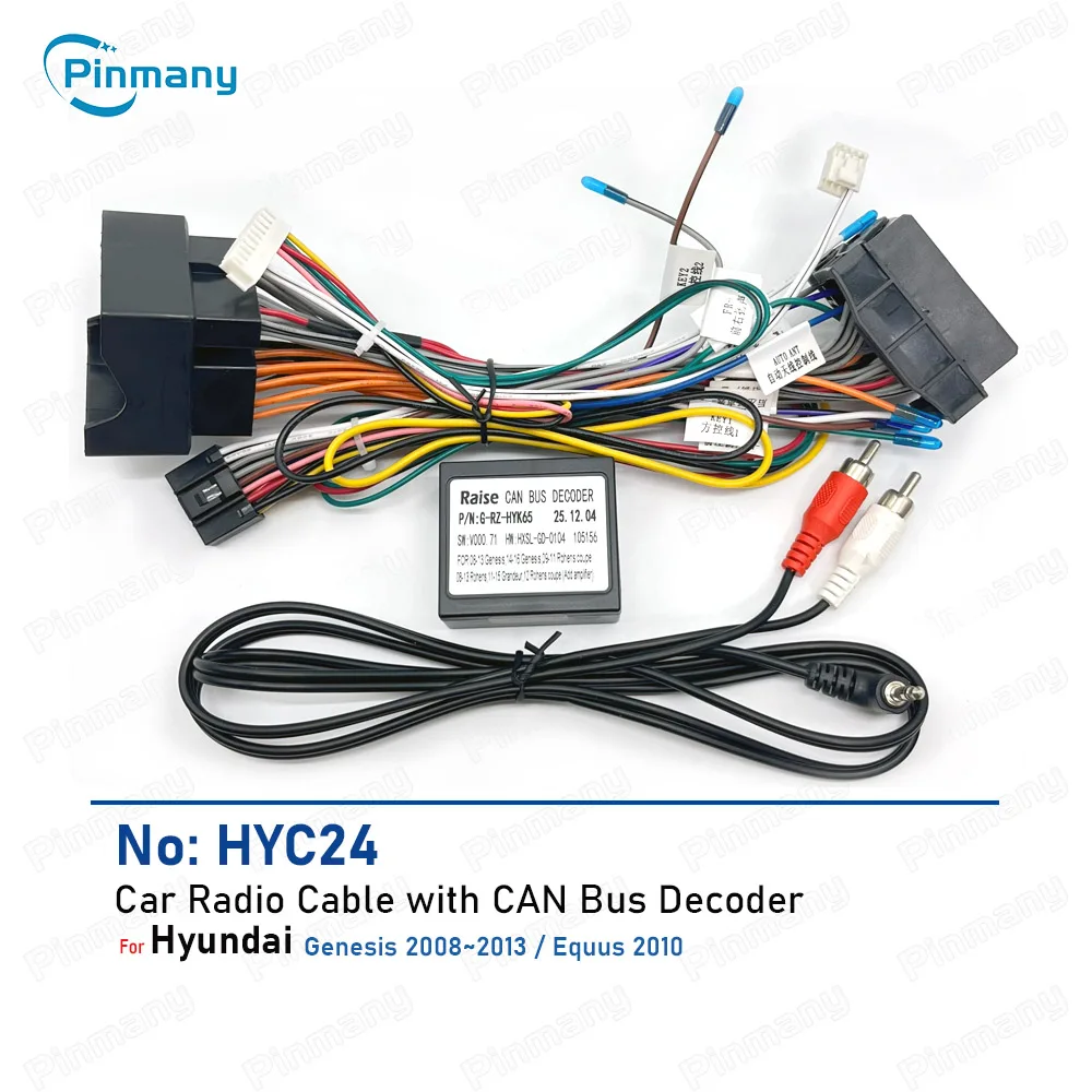 Car Radio Cable HYC24 Android Head Unit Power Wire Harness Adapter with CAN Bus Decoder for Hyundai Genesis Equus