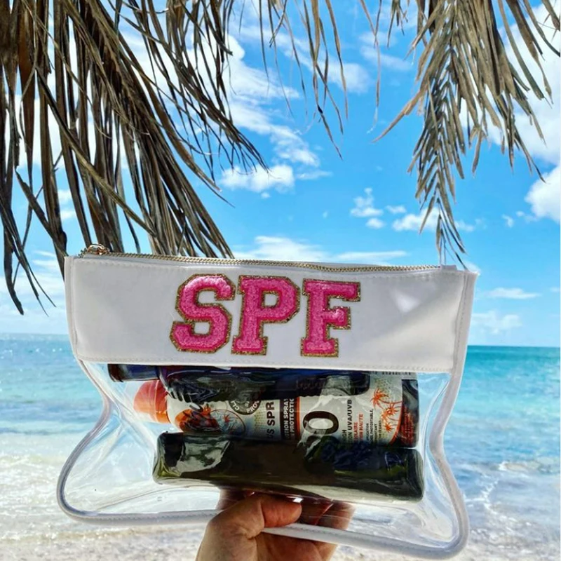 

DIY Custom Logo PVC Transparent Makeup Bag Waterproof Women Zipper Travel Stadium Clear Flat Pouch PVC Makeup Pouches