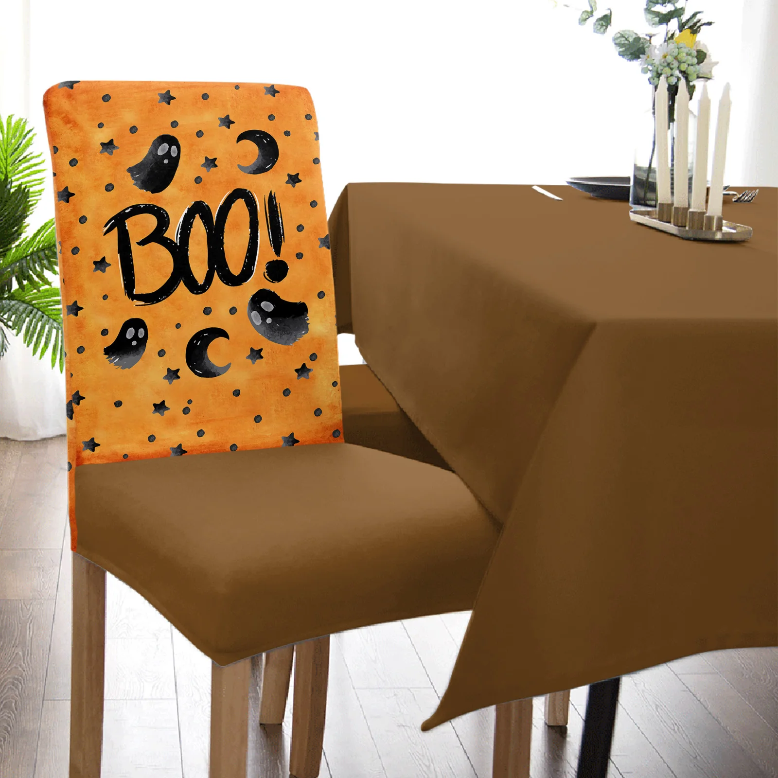 Imagem -04 - Fantasma do Dia das Bruxas Estrela Laranja Boo Estiramento Cadeira Capa Pcs Elastic Assento Protector Case Cadeira Slipcovers Sala de Jantar Home Decor