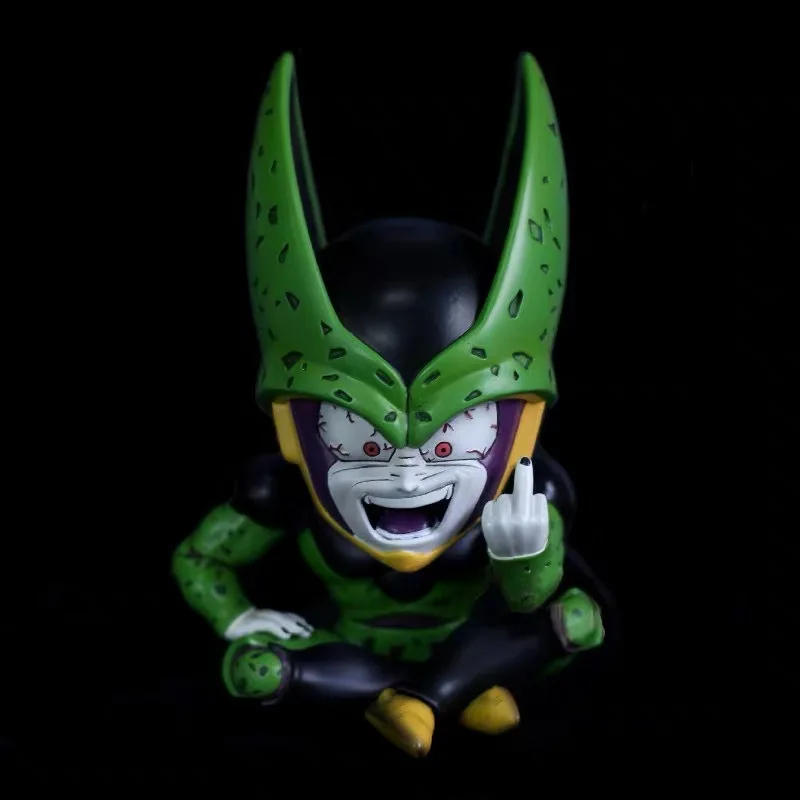 

12cm Anime Dragon Ball Cute Cell Sitting Posture Erect Middle Finger Action Figure Pvc Model Doll Collection Statue Ornament Toy