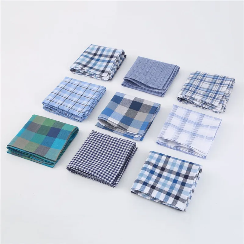 6Pcs 40x40cm 100% Cotton Men Business Suit Pocket Handkerchiefs Classic Striped Plaid Hand Square Towels