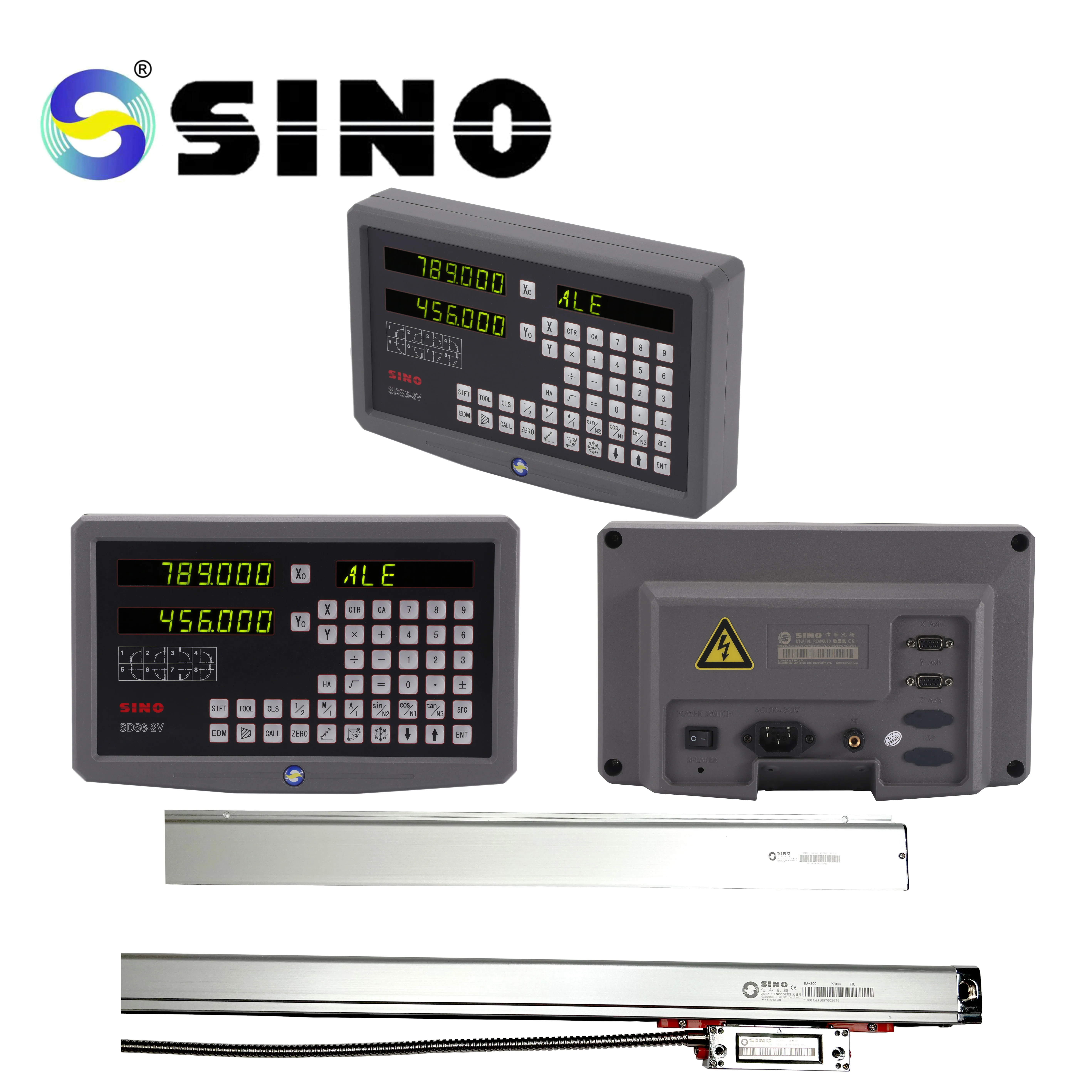 SINO SDS6-2V Digital Readout System DRO Test Instrument Kit Milling Machine Linear Scale Encoder EDM IP64