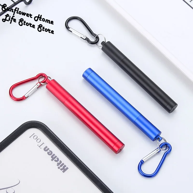 Reusable Stainless Steel Straws with Aluminum Keychain Case Cleaning Brush Collapsible Telescopic Portable Drinking