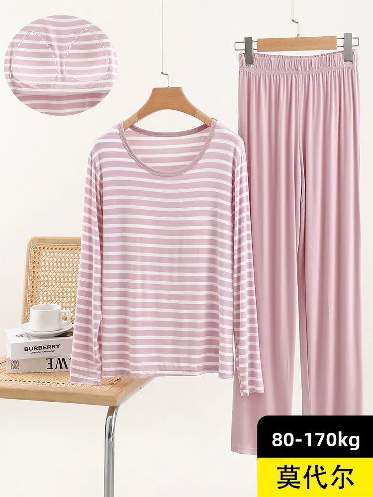 

Loose Modal Long Sleeve T-Shirt Women's Spring Sleepwear Home Clothes Casual Large Size T-Shirt Long Pants Two-Piece Set