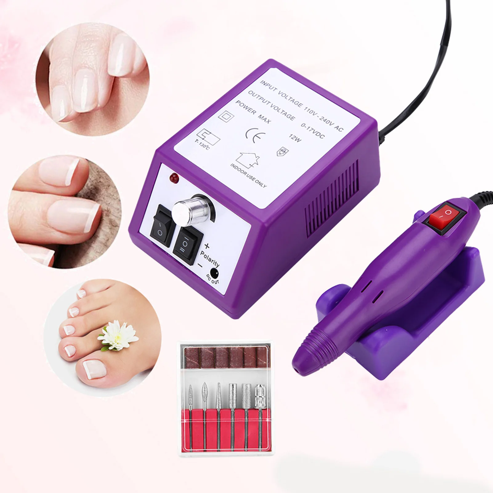 Kit trapano levigante per pedicure manicure professionale per lima per unghie elettrico viola