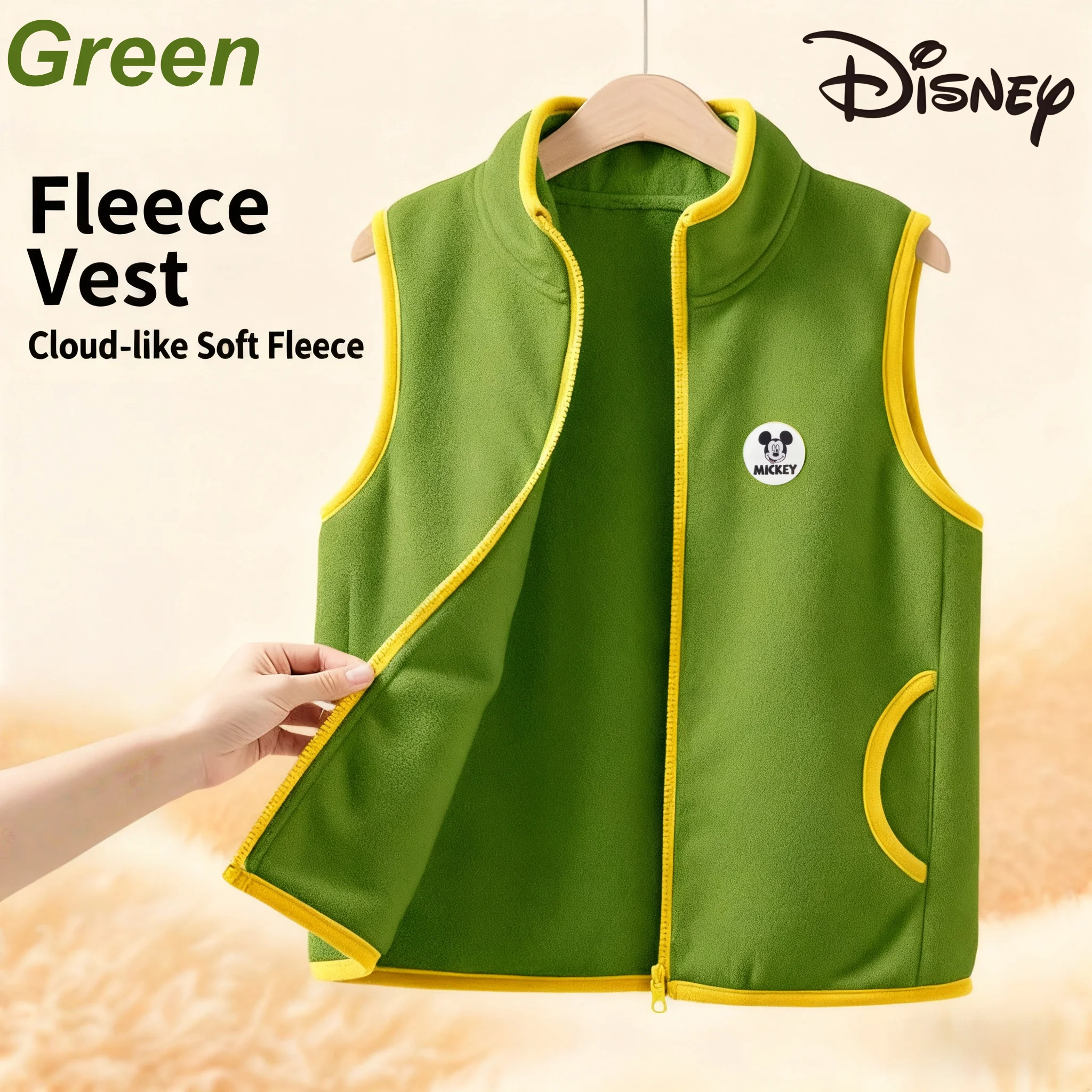 

Disney Kids Plush Fleece Liner Vest Children Winter Windproof Cold-resistant Vest Mickey Minnie Pattern Kids Warm-keeping Vest