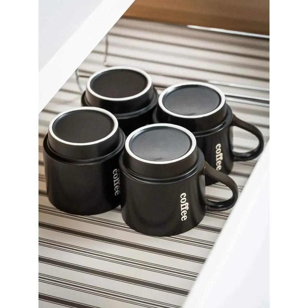 XMSJ Coffee Mug Set, Porcelain Stackable with Rack,15 Oz Cappuccino Cup Coffee Cups, Tea, Cocoa, Milk,drinkware,glass Cup