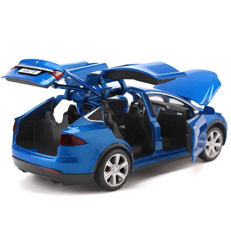 1:32 Tesla Model X90 High Simulation Metal Model Acousto-optic Pull-back Toy Car 4 Open Door Flashing Music Kids Toy Gift