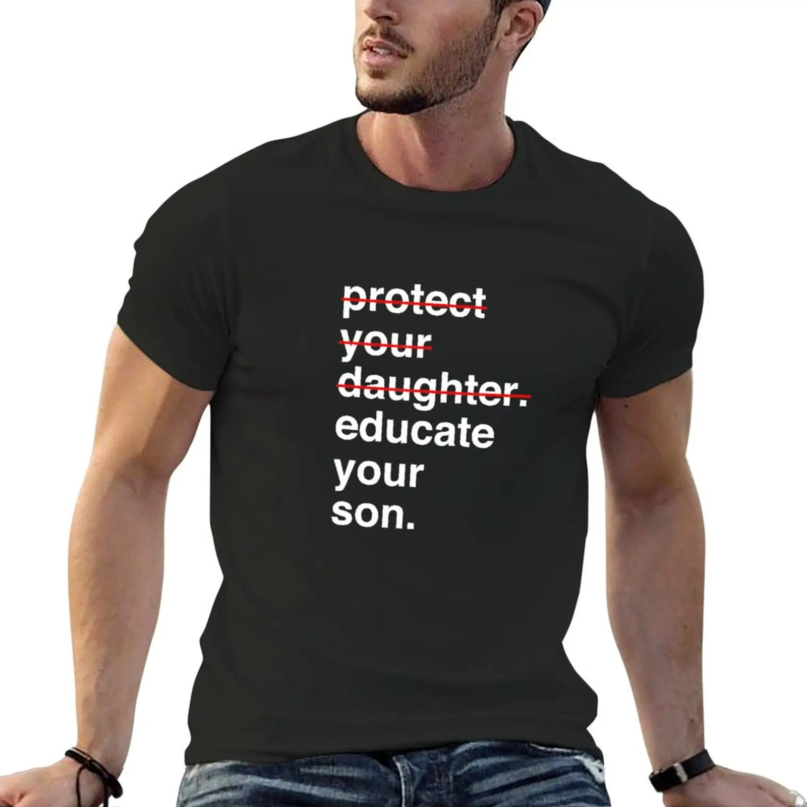 Protect your daughter, Educate your son T-Shirt anime stuff blue archive custom t shirt plain slim fit t shirts for men