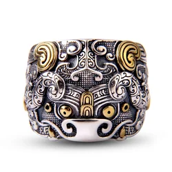 Domineering Divine Beast Pattern Ring Male Finger Accessories Vintage Taotie Open Ring For Men Jewelry Lucky Gift For Boyfriend