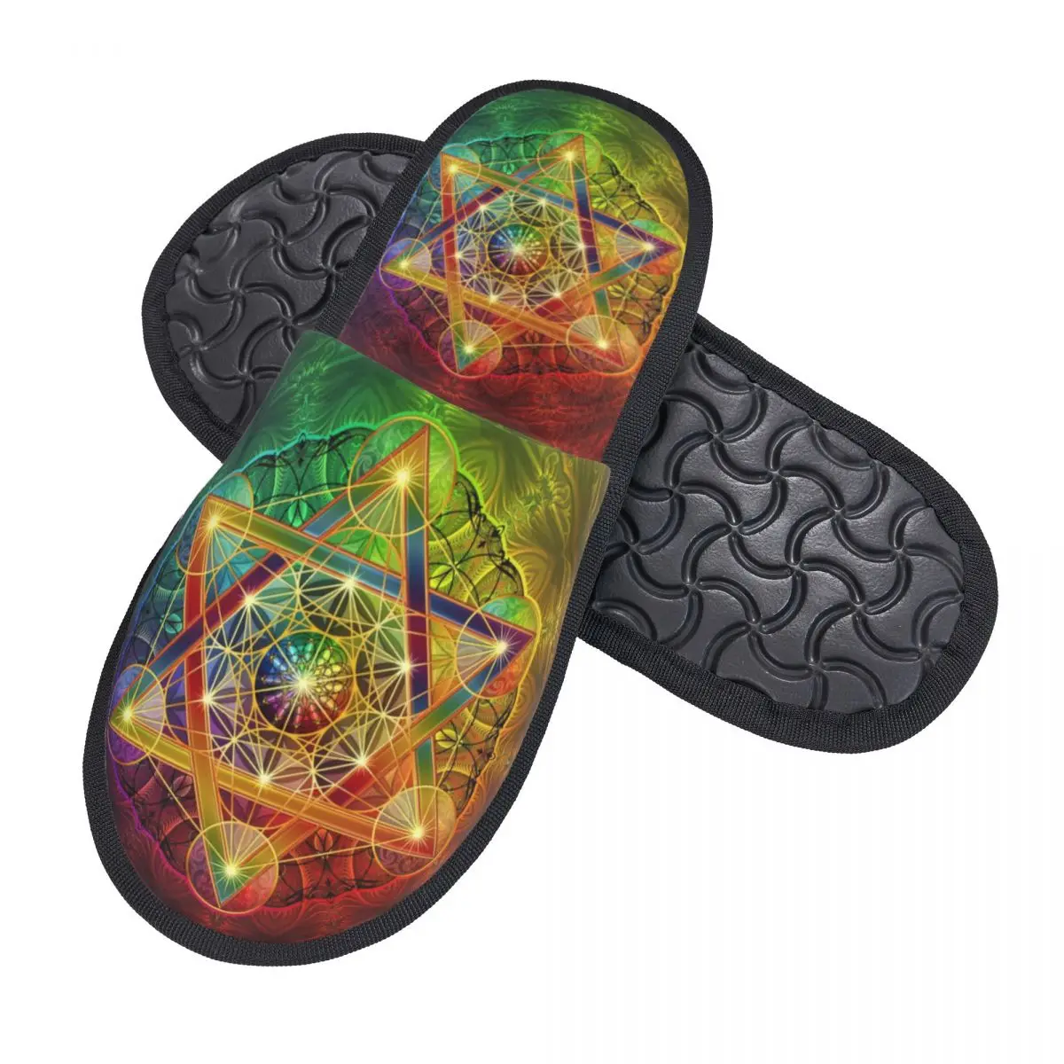 Custom Metatron's Cube With Merkabah And Flower Of Life Memory Foam Slippers Women Soft Warm Sacred Geometry House Slippers