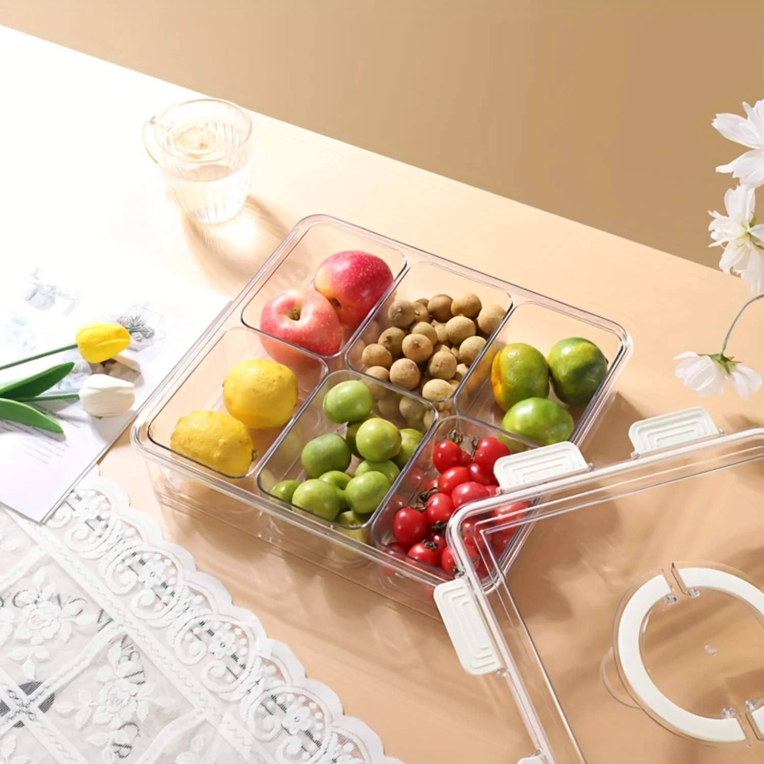 

6-Compartment Stackable Food Containers - Airtight Leak-Proof Design, for Snacks, Fruits & Nuts, Space-Saving Kitchen O