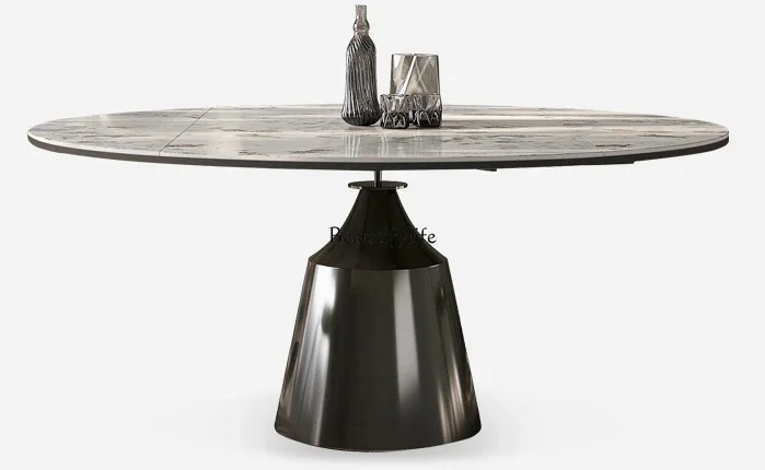 

Retractable pearl rock slab dining table rotatable Italian light luxury square and round dual-purpose dining table