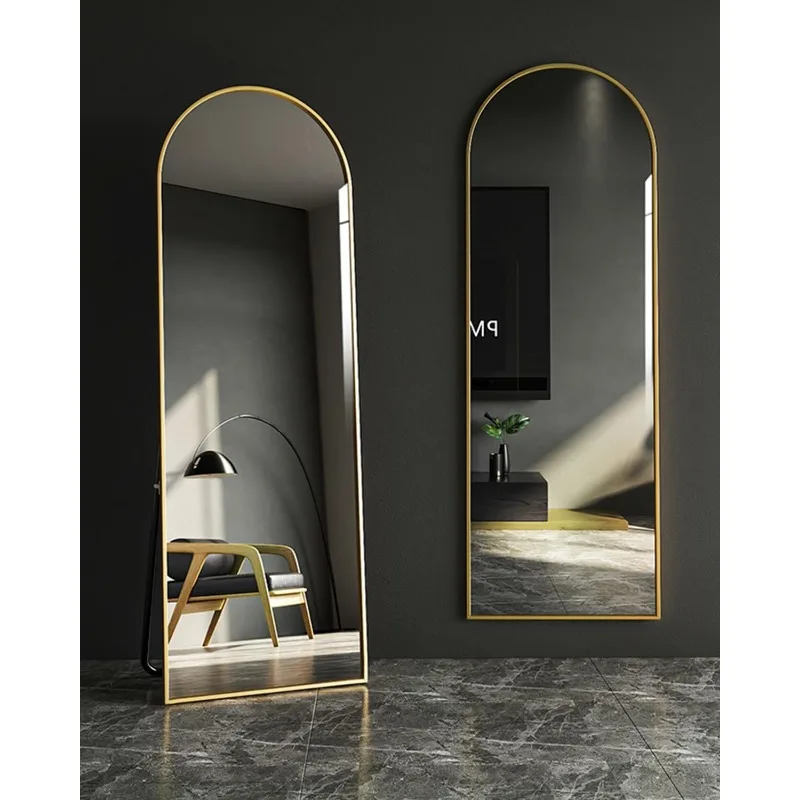 Espejo arqueado de longitud completa, espejo de piso con soporte, espejo grande de 18 "x 58", espejo de pared de longitud completa, espejo negro hasta el suelo