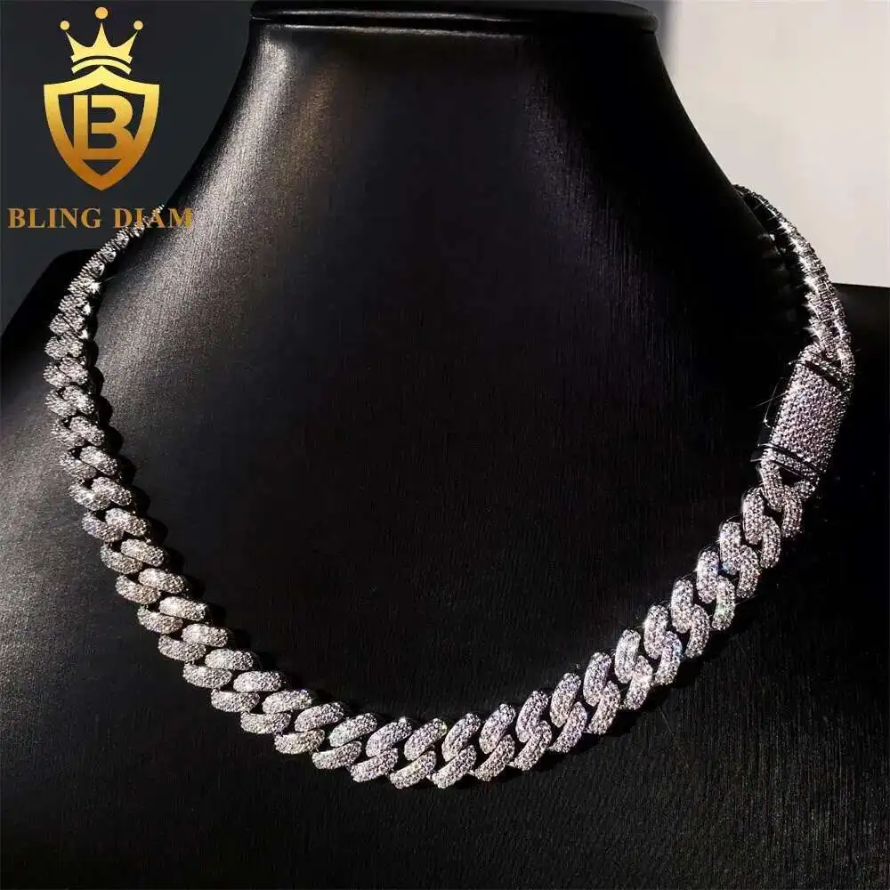Hip Hop Full Diamond Jewelry Blingbling Pendant Charms Chain Necklace Vvs Moissanite Cuban Link Chain for Men Women