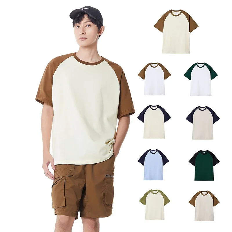 

245gsm Raglan T-shirt Oversized American Vintage Shirts Fashion Loose Men's Women's Tees O-neck Short Sleeve Tops 100% Cotton