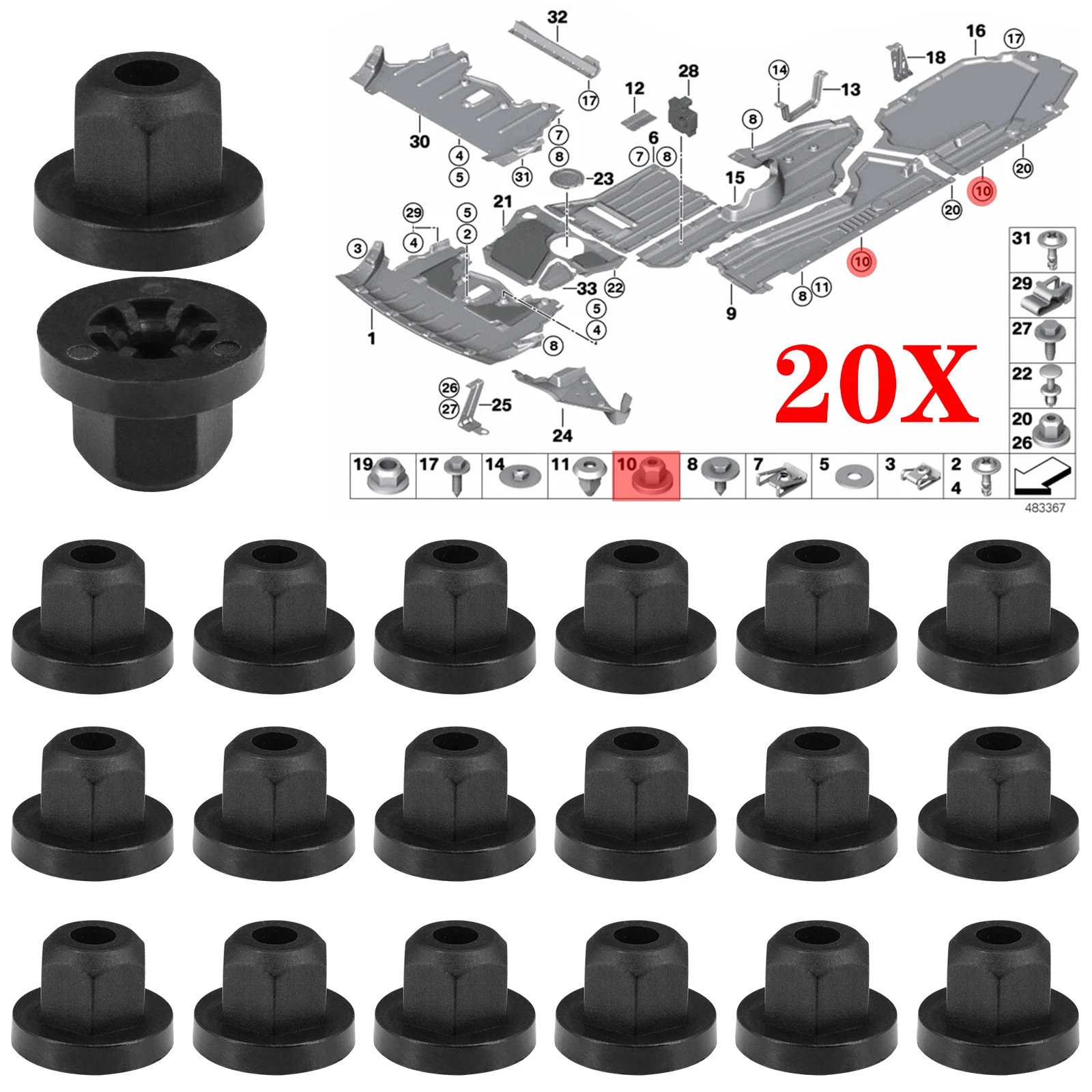 

10/20Pcs 16131176747 Auto Car Plastic Body Nut Flange Clip For Mercedes Benz 0039900251 For Mercedes Benz Replacement Parts