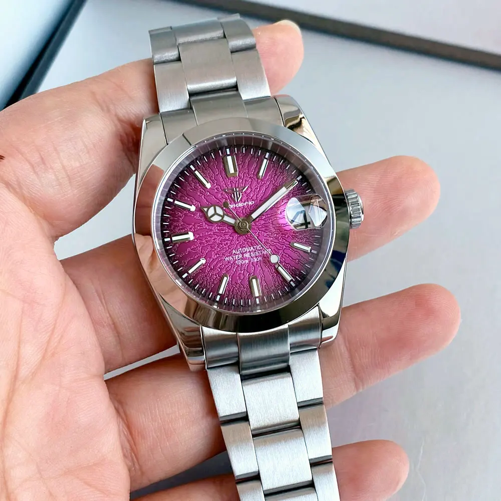 Tandorio New 36mm 39mm Japan NH35A Watch Men Purple Green Red Teacup Pattern Dial Sapphire Glass 10ATM Stainless Steel Bracelet
