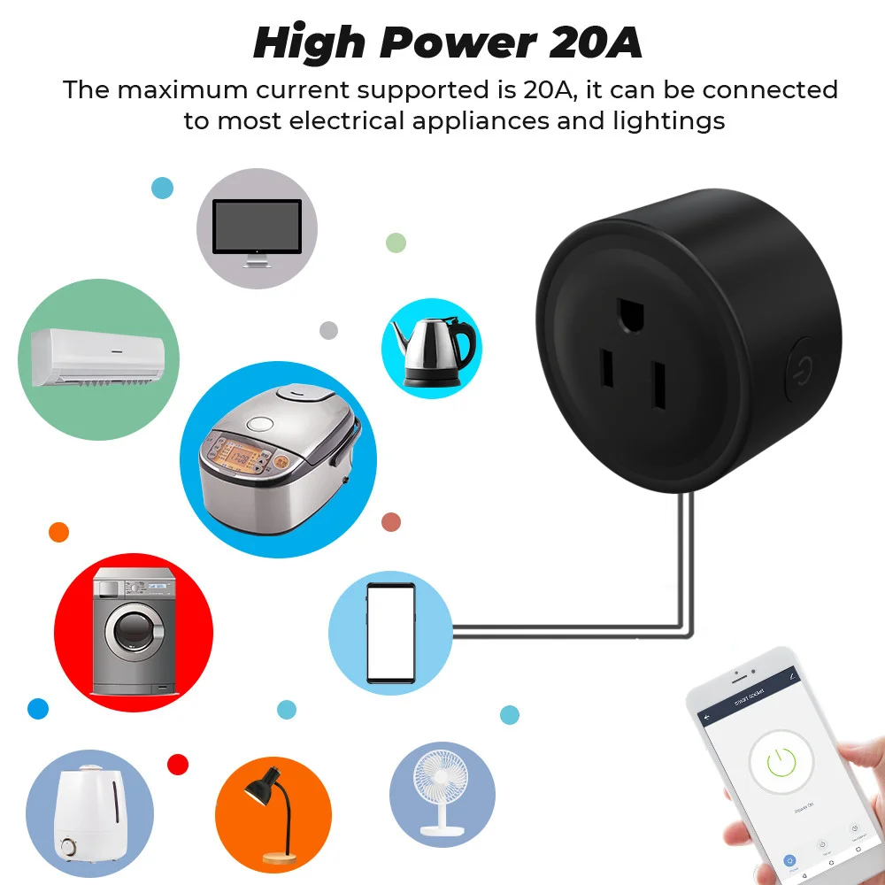 Cerhot Tuya WiFi Smart Plug US 20A with Power Monitor Remote Control Google Assistant Alexa Yandex Alice Voice Control - view 6