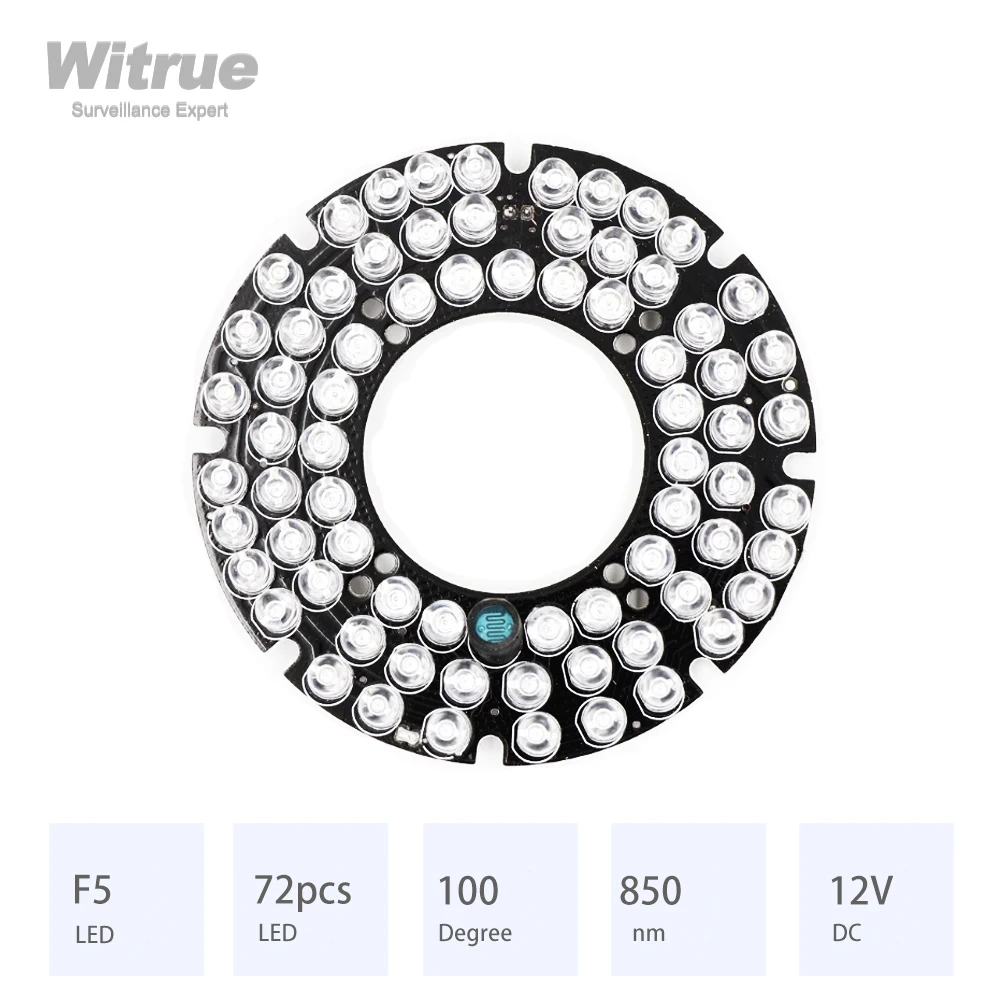 Witrue инфракрасный ИК 72 шт. светодиодный 850 нм 100 градусов костюм для объектива .8 мм 3,6 мм 4 мм DC12V аксессуары для камер видеонаблюдения