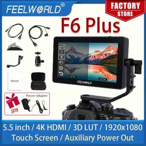 FEELWORLD LUT11H 10.1 인치 2000nit 울트라 브라이트 IPS 터치 스크린 3DLUT HDMI 호환 카메라 필드 모니터(F970 외부 포함) 8 FEELWORLD F6 플러스 휴대용 모니터, HDMI 3D LUT 터치 스크린, DSLR 카메라 필드 모니터, IPS FHD1920 x 1080 모니터, 4K HDMI, 5.5 인치