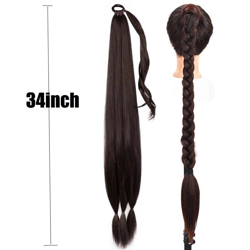 26/34inch Synthetic Long Braided Ponytail Hair Extensions Synthetic Boxing Braids Wrap Around Chignon Tail With Rubber Band