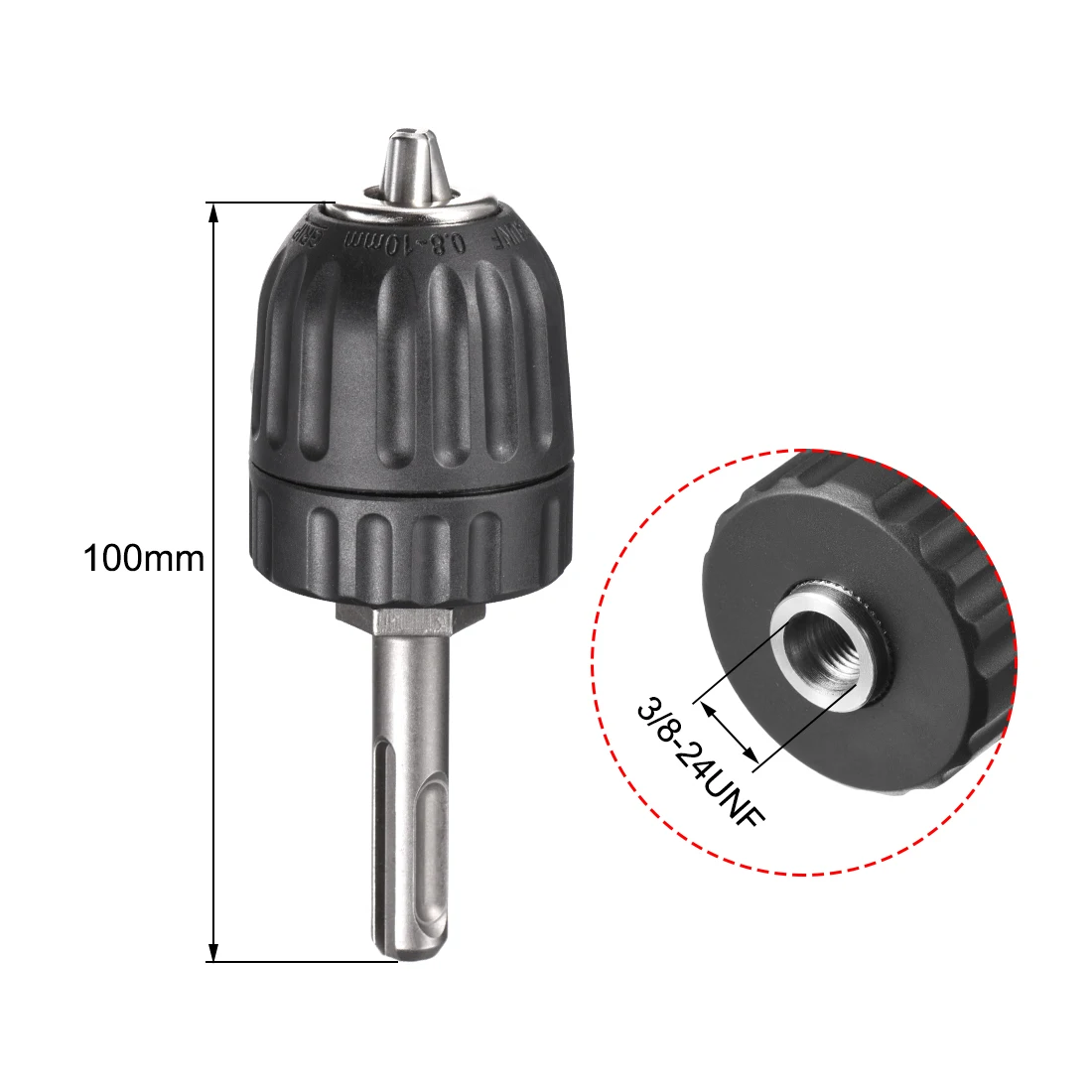 3 Jaw Drill Chuck 3/8inch 24UNF Keyless Chuck with SDS Plus Round Shank Adapter Tools for Impact Wrench Conversion Tool