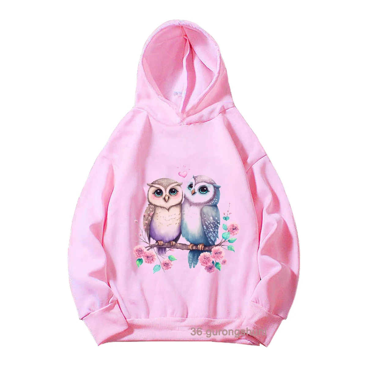 Latest Animal Cartoon Bird Print Hoodie on Cherry Blossom Tree Girl hoodie Fashion Kids Autumn/Winter Long Sleeve Plush Hoodies