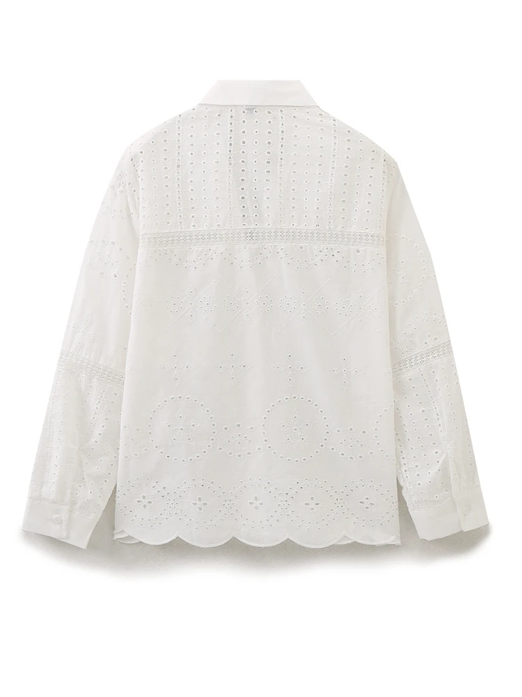 KAOPU ZA Women with lace trims embroidered shirt vintage lapel-neck long sleeves button-up female blouses blusas chic tops