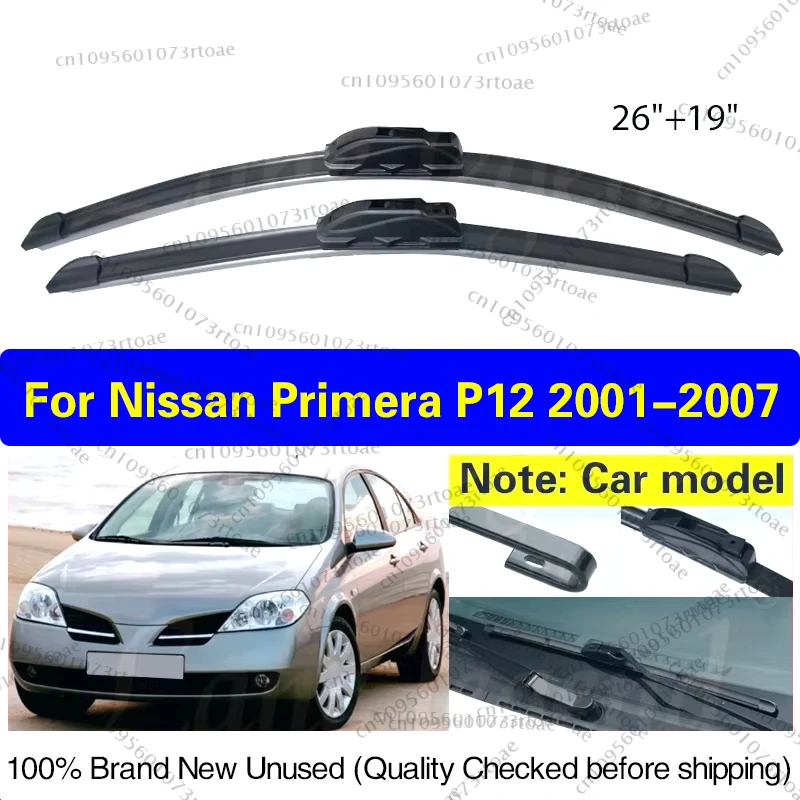 

For Nissan Primera P12 2001 2002 2003 2004 2005 2006 2007 Front Windscreen Wiper Blades Cutter Car Accessories U J Type 26"+19"