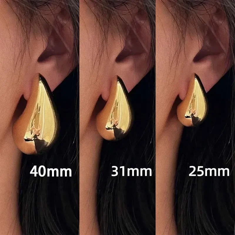 Vintage Glossy Waterdrop Dangle Earrings for Women Lightweight Hollow Thick Teardrop Golden Color Chunky Hoops Fashion Jewelry