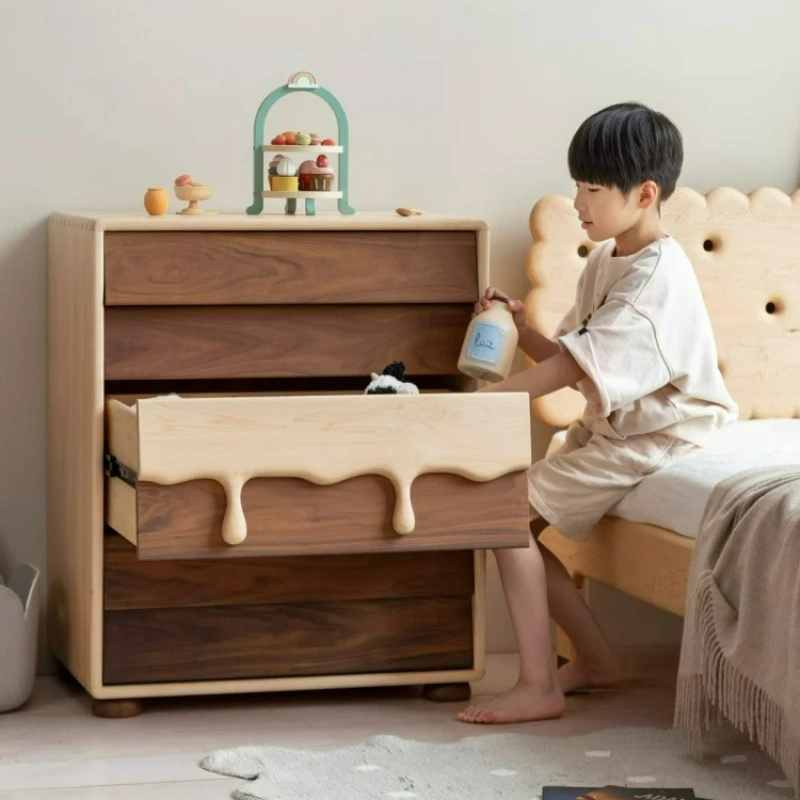 

Hard Maple Black Walnut Four Bucket Cabinet Storage Cabinet Children's Solid Wood Locker