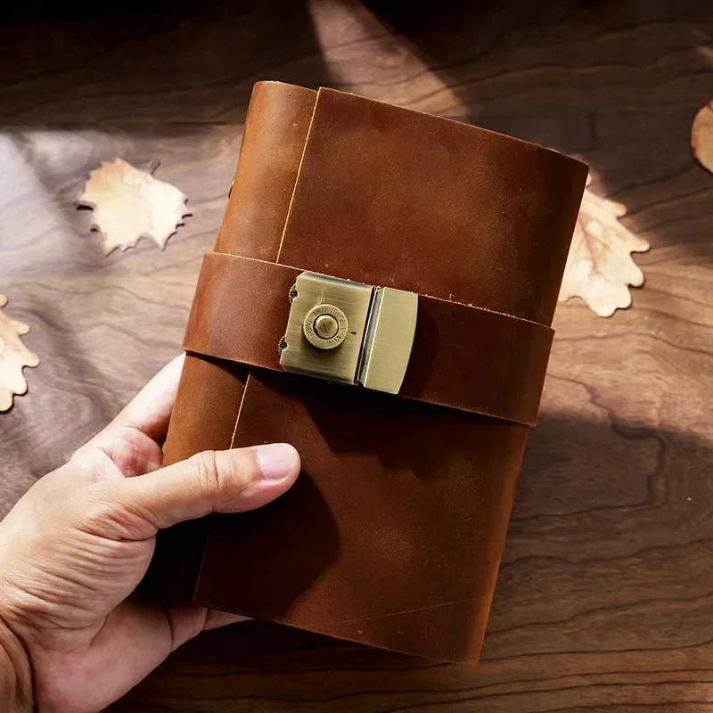 

New Genuine Leather Personal Rings Planner Retro Password Book With Lock Diary Creative Portable Notepad School Student Stationa