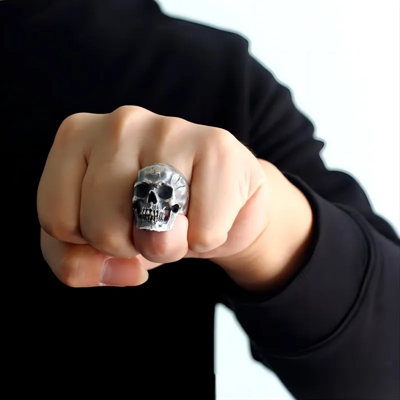 Anillo de calavera con esqueleto malvado de Color plateado antiguo para hombre, anillo de esqueleto Punk Rock de acero inoxidable grueso, joyería para hombre al por mayor