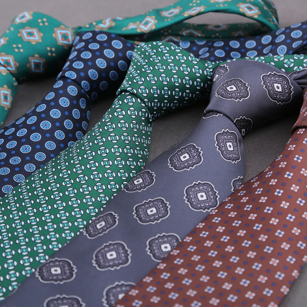 Men's 8cm Wide Soft Smooth Ties Green Navy Blue Paisley Polka Dot Printed Necktie Business Wedding Party Accessories Gifts