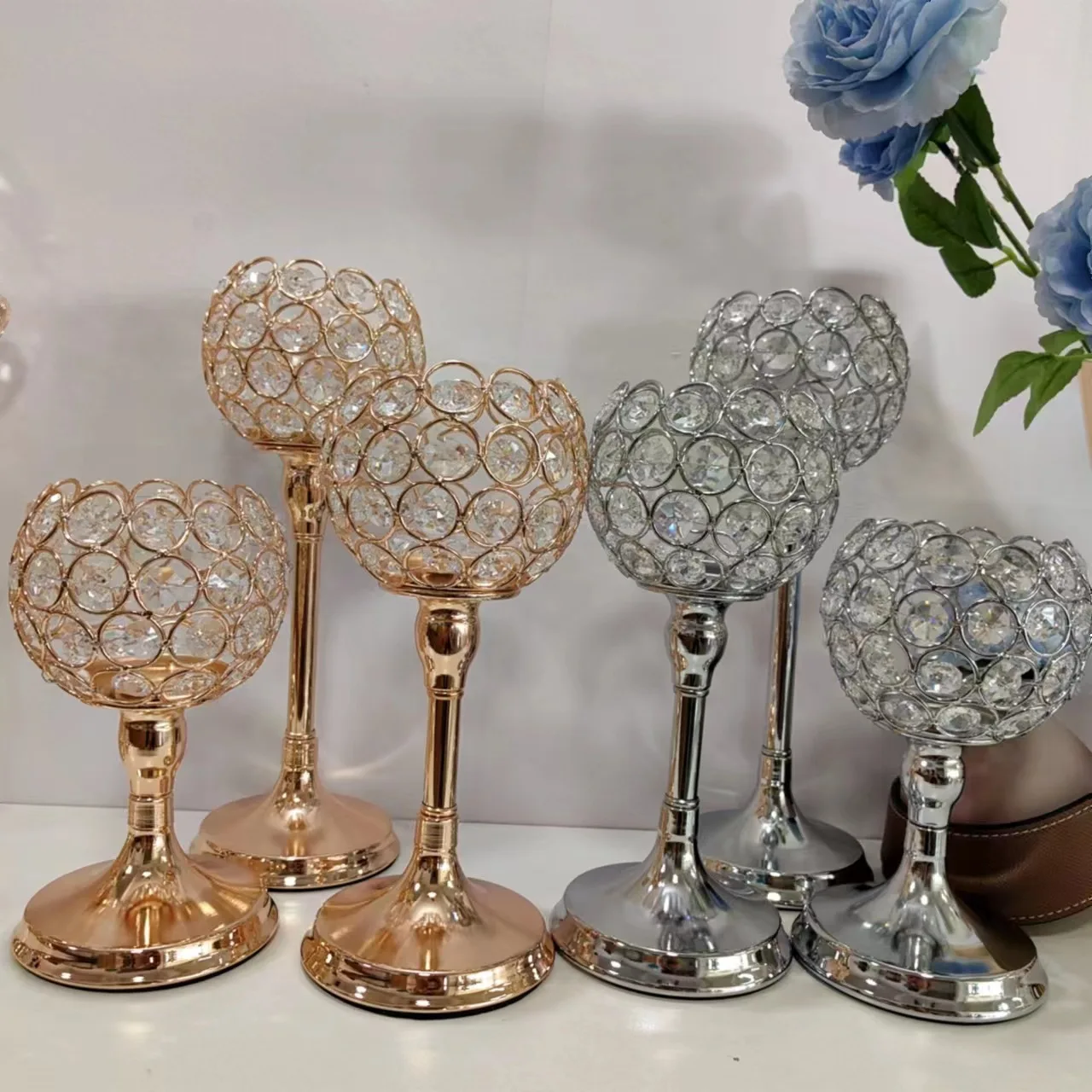 

European creative metal crystal candlestick wedding candlestick decoration candlelight dinner home soft decoration
