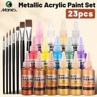 22pcs Marie's Metallic Acrylic Paint Set,15 Colors & 7pcs Paintbrushes,Rich Iridescent Pearlescent Pigments for DIY,Rock,Glass