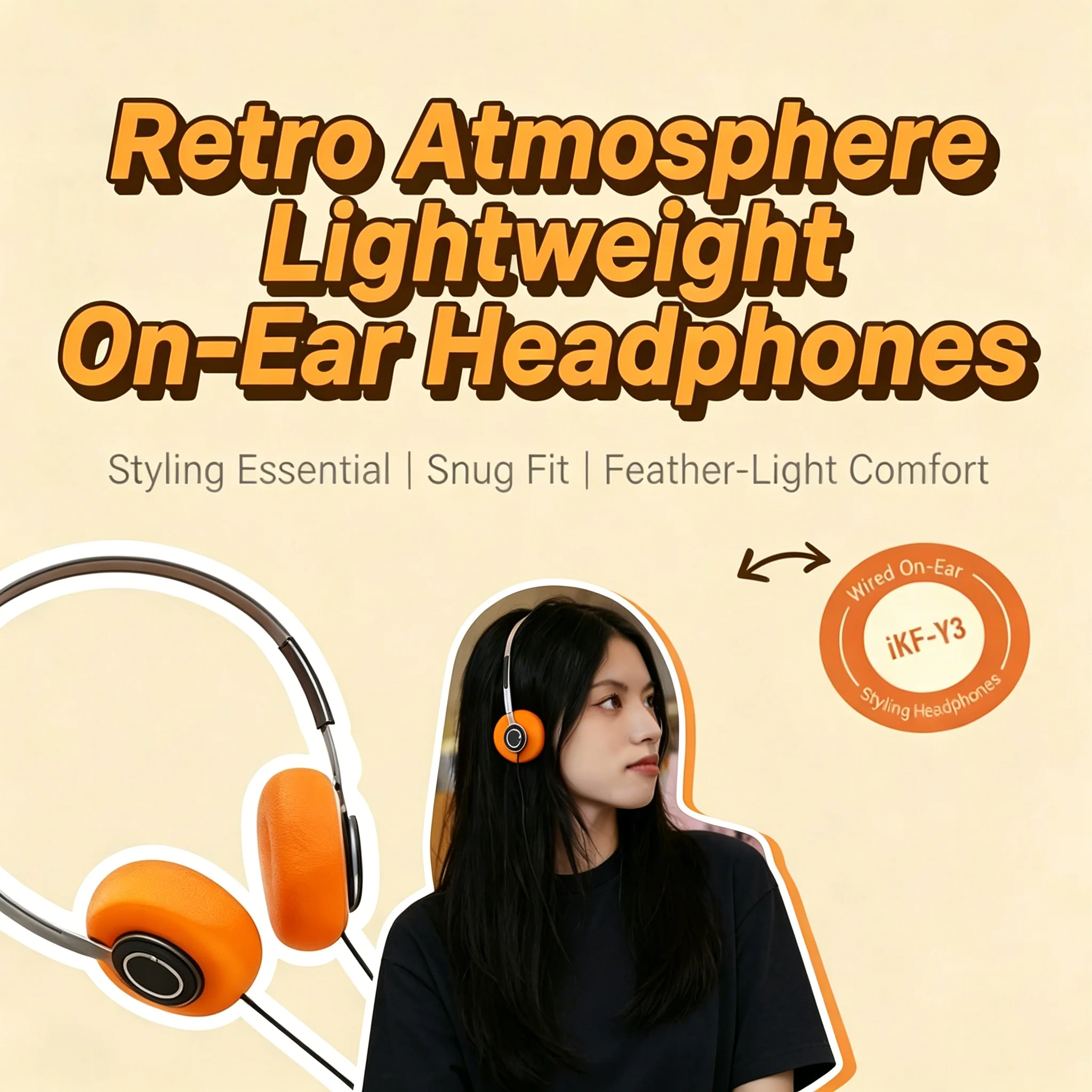 

Retro Fashion Lightweight Wired Headphones HiFi Stereo Breathable Earmuffs Small Head Fit Ergonomic Design for Trendy Outfits