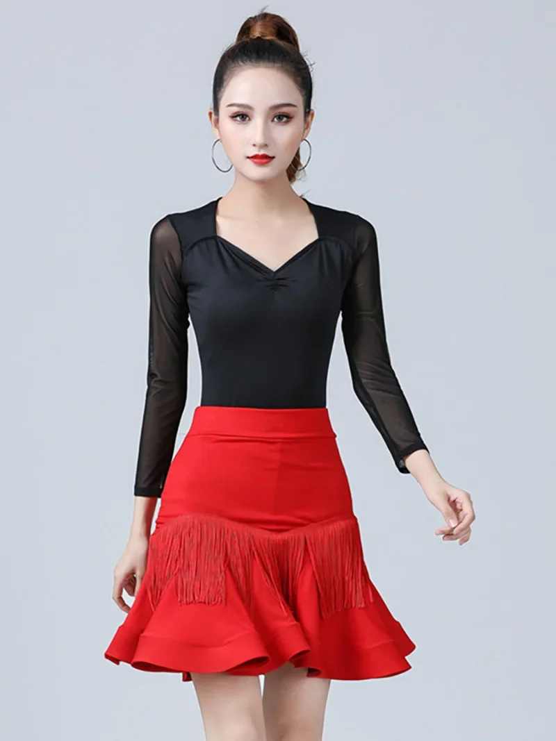 Vrouwen Latin Dans Rokken Ballroom Rumba Samba Kwastjes Danskleding Volwassen Training Performance Fishbone Rok Kostuums