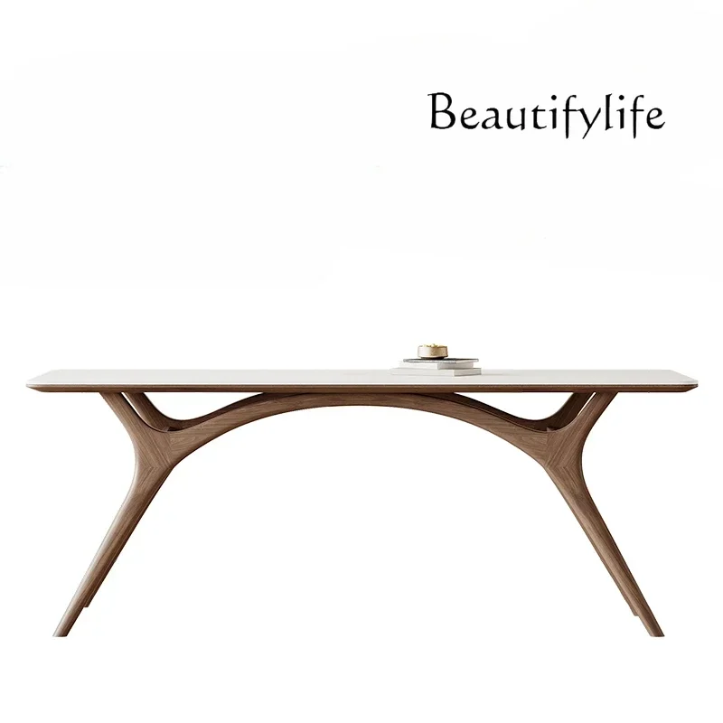 Solid Wood Rock Plate Dining Table Nordic Modern Minimalist Ash Cream Style Rectangular Dining Table and Chair