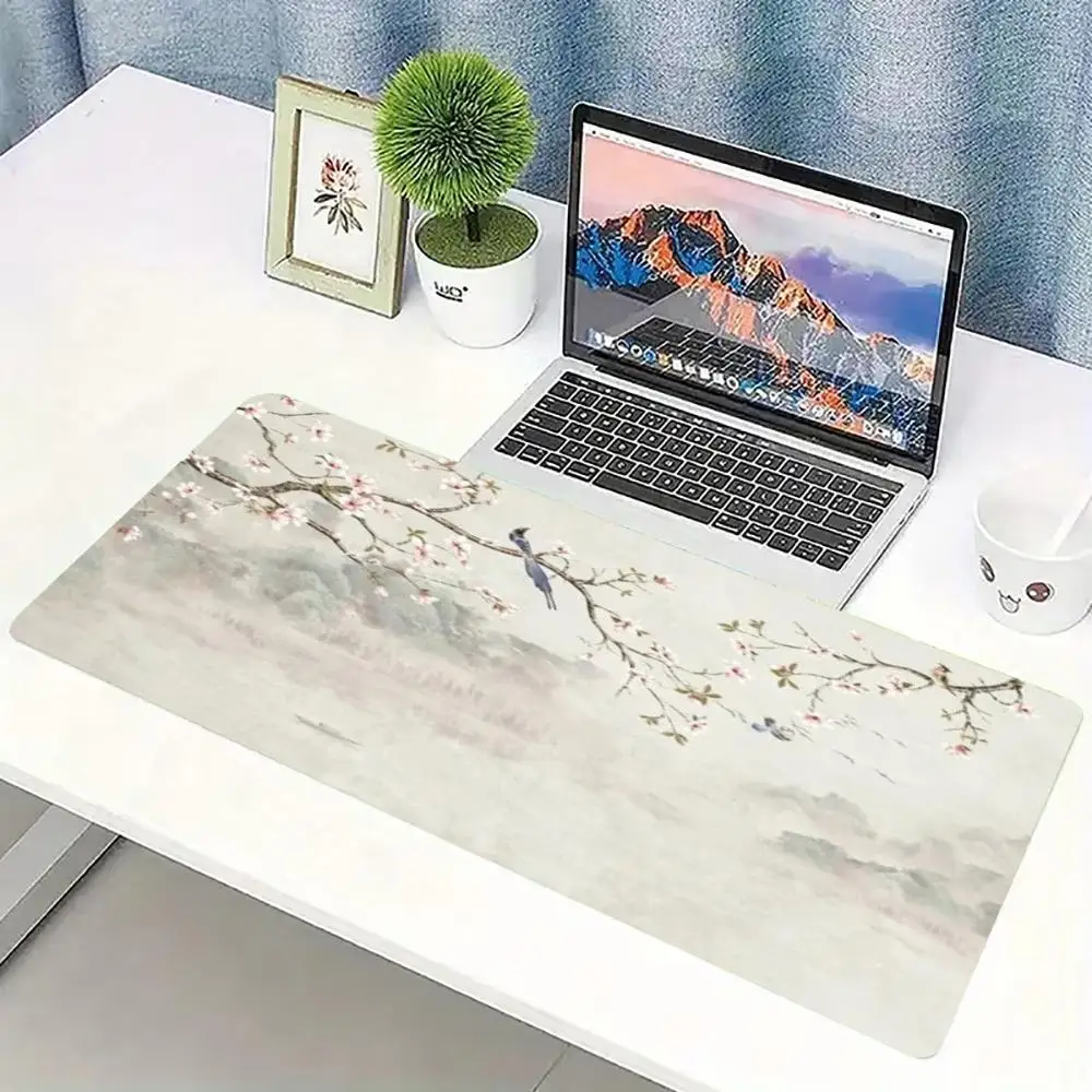Elegant Chinese Ink Floral Gaming Mouse Pad Anti‑Slip Rubber Desk Mat Stitched Edges For PC Laptop Home Office Desktop