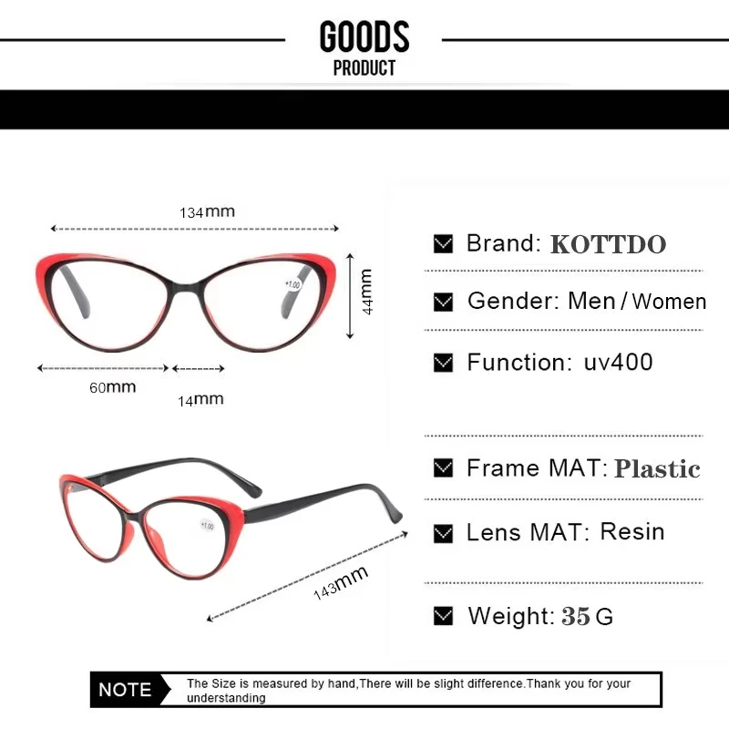 1pc Cat eye reading glasses for women, fashionable presbyopia lenses, Vintage style, +4.0 to +1.0 diopters image 6