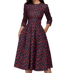 Abito Vintage floreale da donna elegante abito da sera longuette 3/4 maniche Vestidos En Oferta liquidacion envcio Gratis Ropa Para Mujer