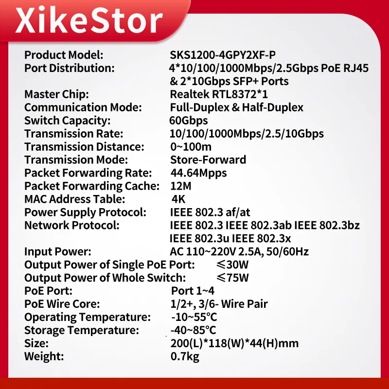 Imagem -02 - Xikestand-interruptor Poe Desbloqueado Caixa de Metal Fanless 100 Mbps 1000 Mbps Rj45 10g Sfp Plus Ports 2.5g Portas para Plug Play