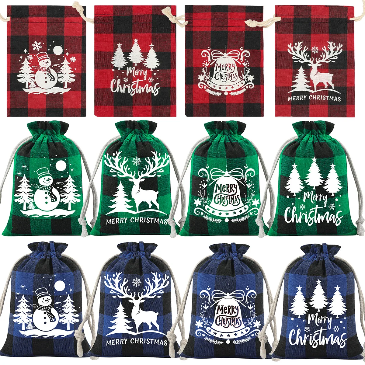 حقيبة تغليف المجوهرات الأزرق عيد الميلاد منقوشة حقيبة قطنية حقيبة تخزين الحلوى للديكور المنزل حفلة عيد الميلاد الطفل