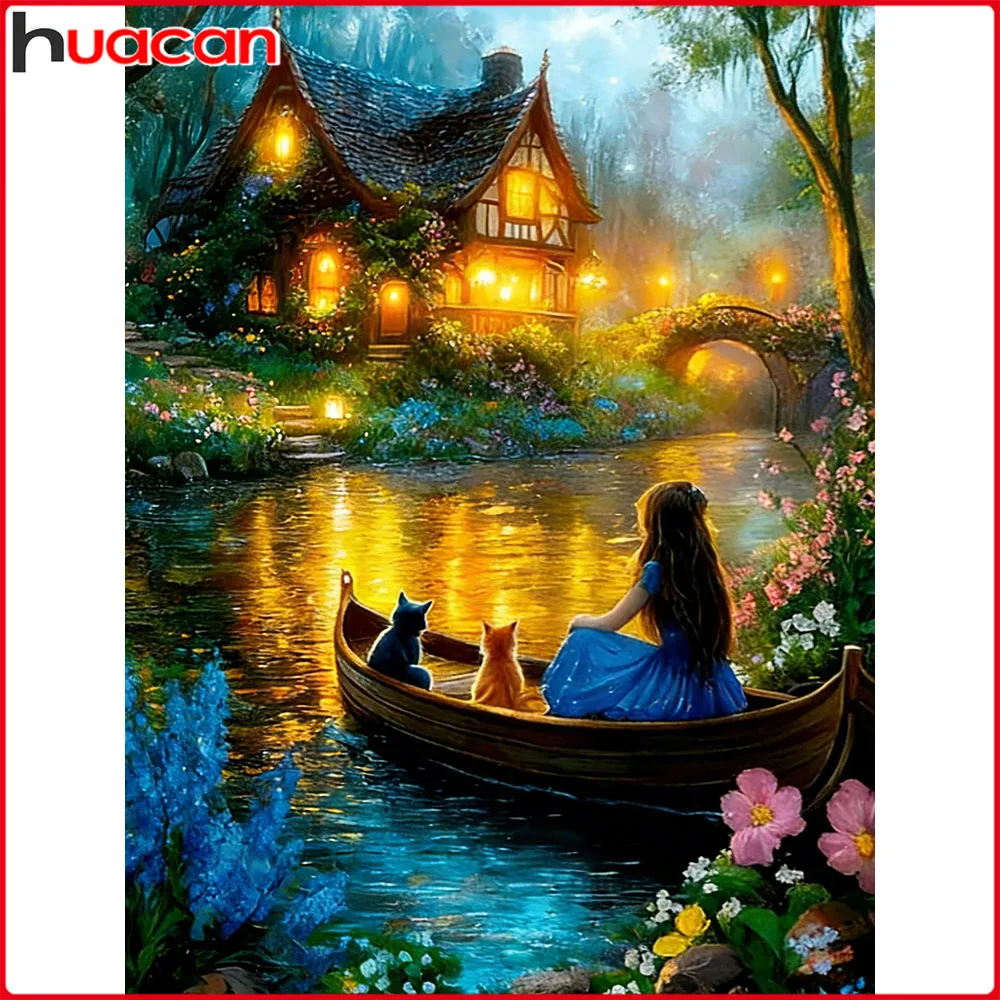 Huacan Neuheiten 2026 Diamantmalerei Kinder Katzenhaus Diamant-Mosaik-Porträt-Set Heimdekoration